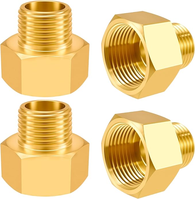 SDTC Tech 4-Pack Brass Pipe Fitting 1/2 NPT Thread Male to 3/4 NPT Thread Female Reducer Adapter, Brass Pipe Extension Connectors