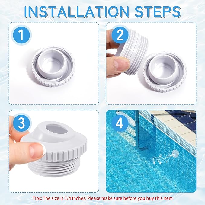 hongbo 4Pcs Pool Jet Nozzles for Hayward SP1419D, 3/4" Adjustable Opening Rotating Eyeball, Directional Flow Eyeball Inlet Jet with 1-1/2 Inch MIP Thread, Swimming Pool Return Jet Bathtub spa Jet