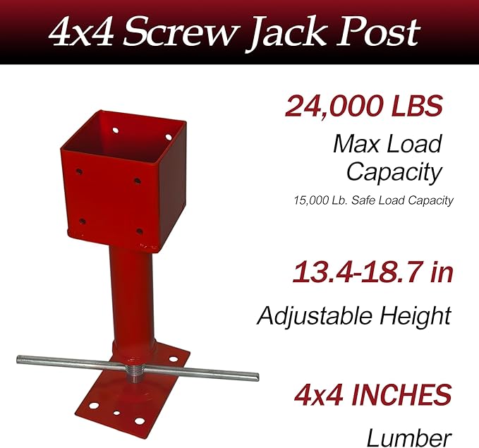4x4 Screw Jacks, Adjustable Jack Post House Jacks for Leveling, 14.5" - 18.5" Height Adjust Range, Heavy Duty Floor Jacks Post Crawlspace Shed Lifting Jack, 24000 lbs Max Load Capacity
