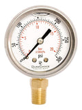 2" Oil Filled Pressure Gauge - Stainless Steel Case, Brass, 1/4" NPT, Lower Mount Connection, 0-300PSI