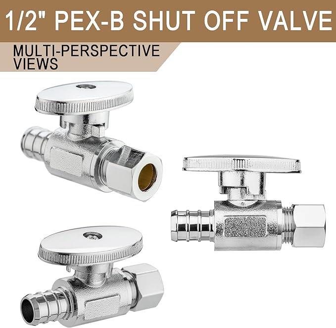 [10 Pieces] Lingmfg Straight Angle Valve Shut Off Valve 1/2" PEX-B Crimp x 3/8" Compression LING-AV38-1/2F1807-S-10