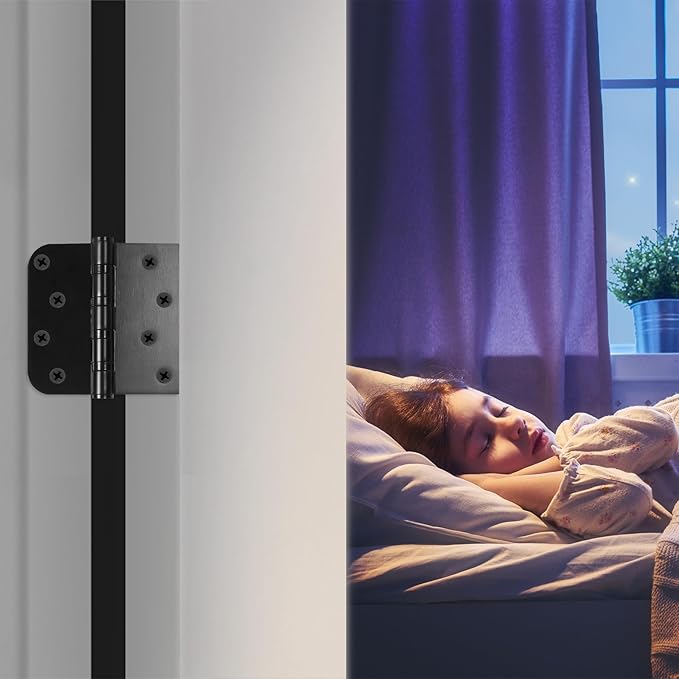 6 Pack Ball Bearing Door Hinges, 4 Inch x 4 Inch Heavy Duty Stainless Steel Door Hinges with Square & 5/8'' Round Radius Corner for Exterior & Interior Doors, Black