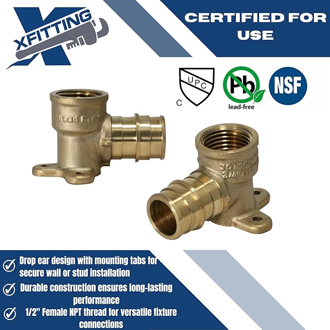 XFITTING 3/4 Inch Pex A x 1/2 Inch Female NPT Drop Ear Elbow, F1960 Expansion Drop Ear Elbow, 29-6-7=2XX, 2 Pieces