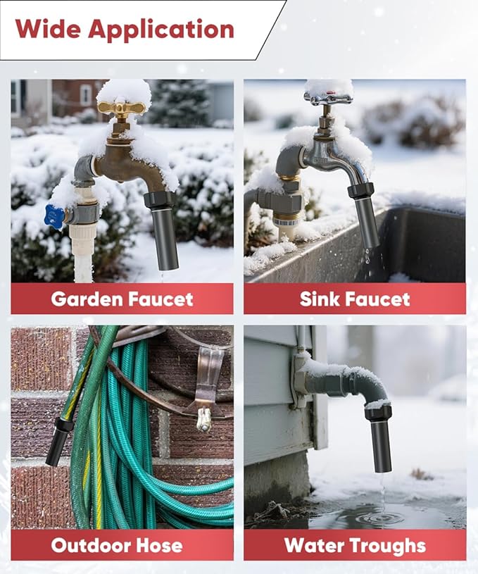 Outdoor Faucet Winter Freeze Protection Valve, Activates at Water Temperature Below 35.6°F/ 2°C, 3/4-Inch Thread Frost Proof Faucet Cover for for Garden, Lawn & Yard Spigot, Black, 1Pack
