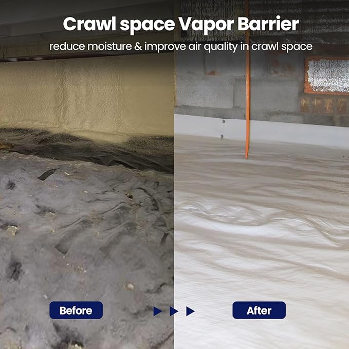 BaseAire Crawl Space Vapor Barrier, 14mil Film, 10'x100', Drop Cloth Covering for Basement, Crawlspace Encapsulation, Thick Plastic Sheeting Heavy Duty, Black and White Panda Film