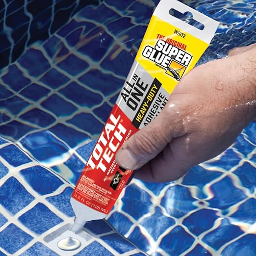 Total Tech, White, 4.2oz Tubes, Heavy-Duty Adhesive & Sealant Caulk, Flexible, All-Weather, Watertight, UV-Resistant, High Strength, Instant Grab, Ideal for Pools, Sinks, Bathtubs