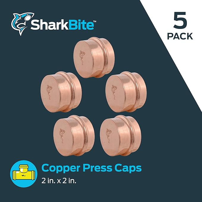 SharkBite 2 Inch End Cap, Copper Press Plumbing Fitting, Pack of 5, UPR0454X5