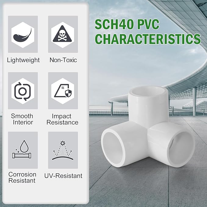 3 Way PVC Pipe Fittings 1/2 Inch, Zernmiarder White PVC Elbow Corner Side Outlet Tee Fitting, SCH40 Furniture Grade Pipe Connectors - Fits 1/2" Polyvinyl Chloride Pipes, 4 Pieces