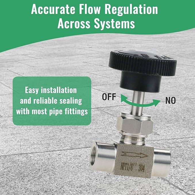 Angry Pony Stainless Steel 304 NPT FNPT 1/8 female Straight Needle Valve, High Pressure Hydraulic Flow Control Valve for Water Oil Gas Systems, 900 PSI