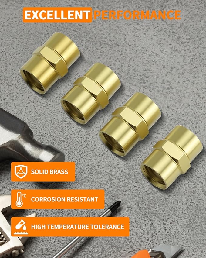 8 PCS Brass Coupling, 1/4 NPT Coupler Female to Female Hex Head Pipe Fitting, Compressor Connector 1/4 FNPT to 1/4 FNPT Coupler, Air Hose Adapter Brass Fittings