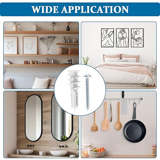 LEYU 140PCS Self Drilling Drywall Anchors and Screws Kit #8 x 1-1/4”, Heavy Duty Dry Wall Anchors for Hanging Shelves,Picture Frames,Curtains, No Pre-Drilling， Plastic Wall Anchors