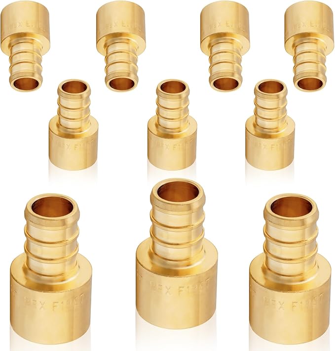 10-Pack HeSun PEX Fittings, 1/2" PEX x 1/2" Female Sweat Adapter (Over Copper Tube), Brass Crimp Fitting for ASTM F1807(PEX1807127)