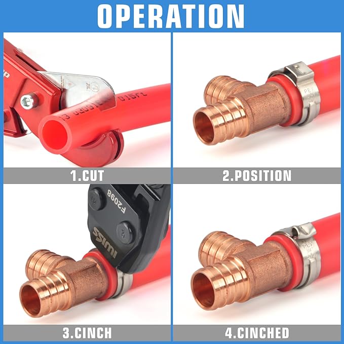 iCrimp 3/8 to 1 inch Cinch Clamp Crimping Tool Kit, With 1/2 inch Cinch Clamp Rings(20 Pack) and Brass Fittings(12 Pack), PEX Tubing Cutter