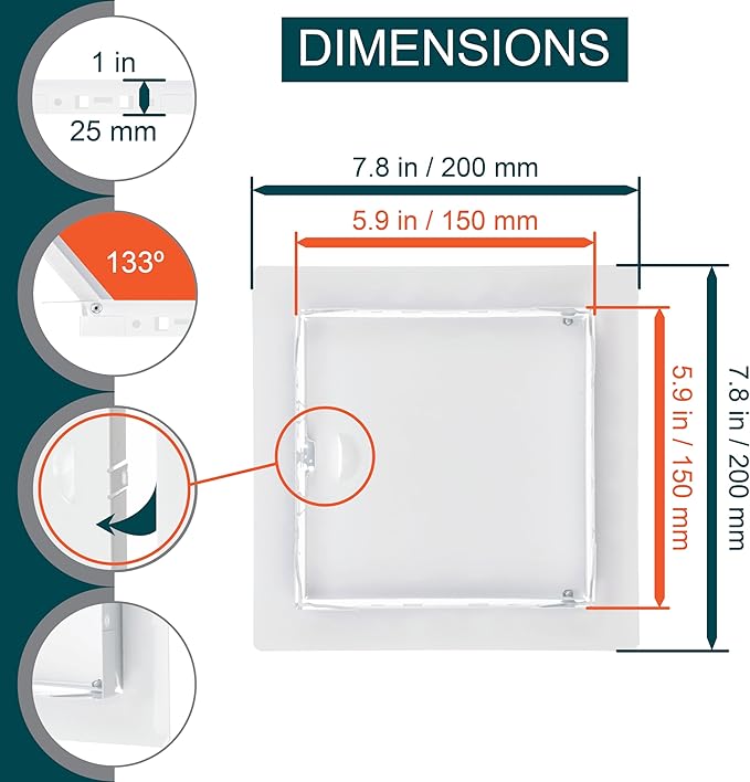 6" x 6" White Metal Access Panel. Service Shaft Door Panel. Plumbing, Electricity, Heating, Alarm Wall Access Panel for Drywall. Bathroom Services Access Hole Cover.