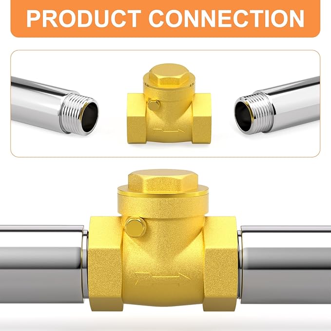 GASHER 1PC Swing Brass Check Valve DN80 3" Female Thread, Backflow Prevention, One Way Check Valves for Sump Pump and Air Compressor, Gas Air Fuel Oil Water