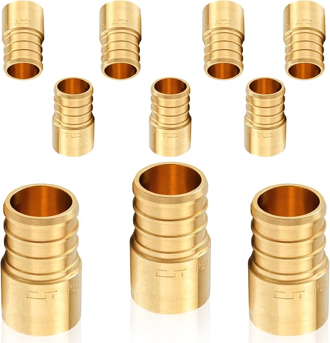 10-Pack HeSun PEX Fittings, 1" PEX x 3/4" Female Sweat Adapter (Over Copper Tube), Brass Crimp Fitting for ASTM F1807(PEX1807290-10)