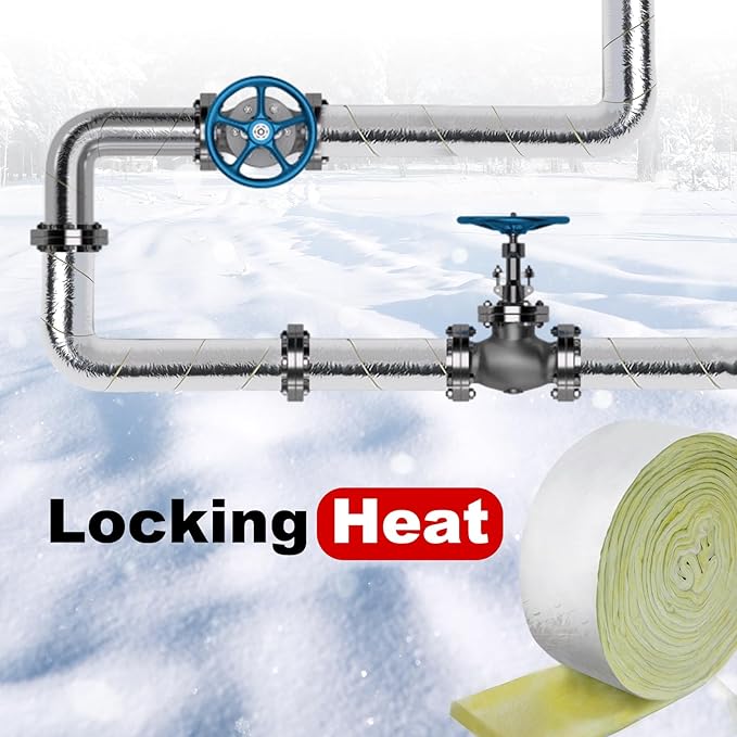 HEATIT Foil-Backed Fiberglass Pipe Wrap, Pipe Insulation Wrap for Outdoor,Foam Wrap for Freezing Weather Protection,3" Wide x 1" Thick x 25' Long (2Pack)