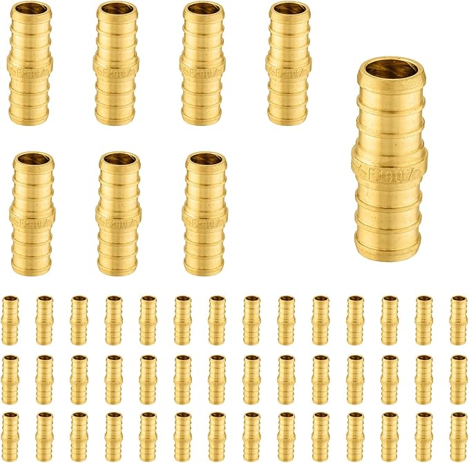 Pack of 50 Foskan 3/4 Inch PEX Straight Coupling,Brass Crimp Fittings for PEX Tubing Pipe