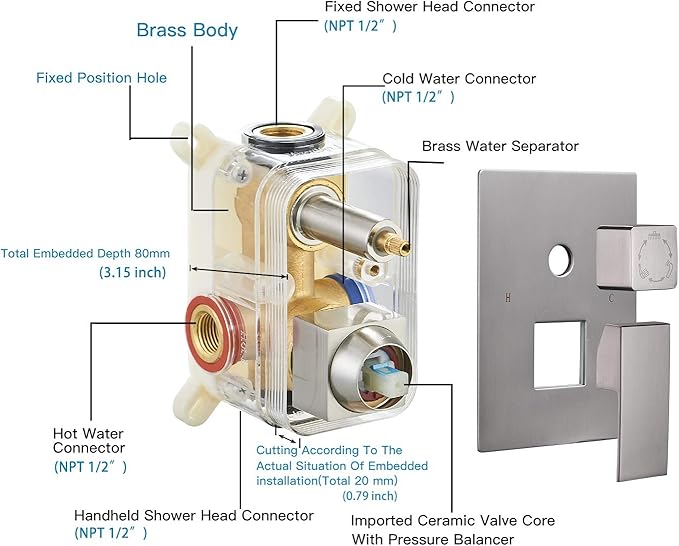 BWE Shower System with Waterfall Tub Spout Shower Faucet Set 10 Inch Square Brushed Nickel Rain Shower Head Bathroom Luxury Wall Mounted Shower Combo Set Rough-in Valve Body and Trim Included