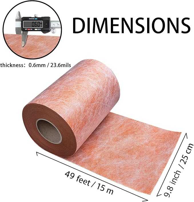 Waterproofing Membrane for Shower 9.8inch x 49Ft (40 Sq Ft) 23.6mils Thick Tile Shower Waterproof Membrane Roll Underlayment Waterproof Wall Panels for Showers Bathroom Sauna Walls and Wet Areas