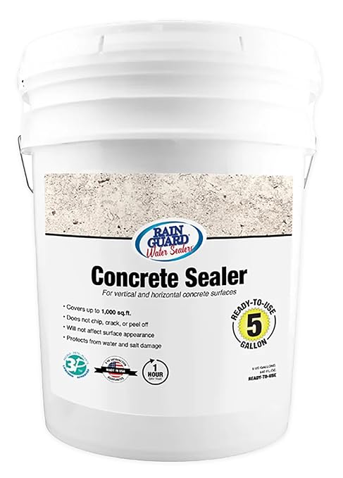 Rainguard Water Sealers Concrete Sealer, Penetrating Protection Against Water and Salt Damage, for All Concrete Surfaces, Silane/Siloxane Waterproofer, Natural Finish, Ready to Use, 5 Gallons