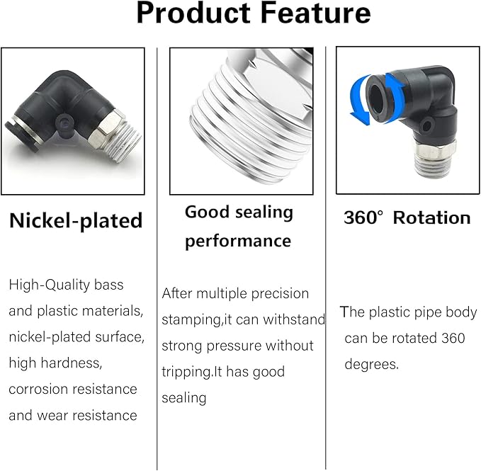 CEKER 1/4 NPT Male 90 Degree Air Line Quick Connect Push In Fittings 5Pack