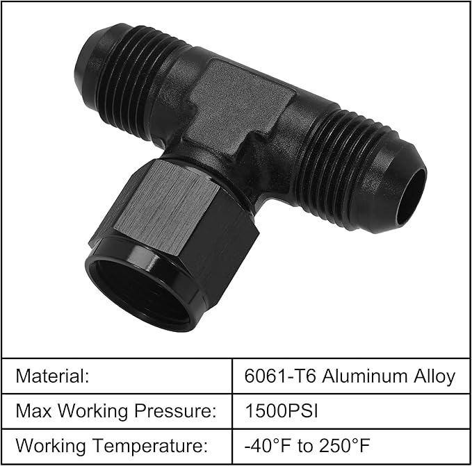 EVIL ENERGY 8AN Male Tee Fitting Adaptor with AN8 Female Swivel on Side Black