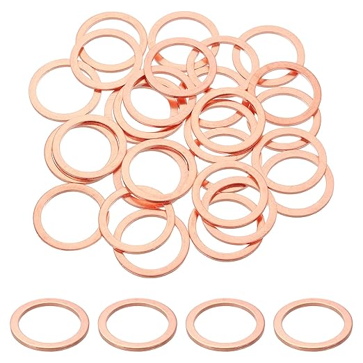 uxcell 100Pcs M20 Flat Washer Copper Washer Sealing Rings, 20mm ID 26mm OD 1.5mm Thickness Copper Crush Washers Metric Sealing Gasket for Plumbing Machinery Automotive