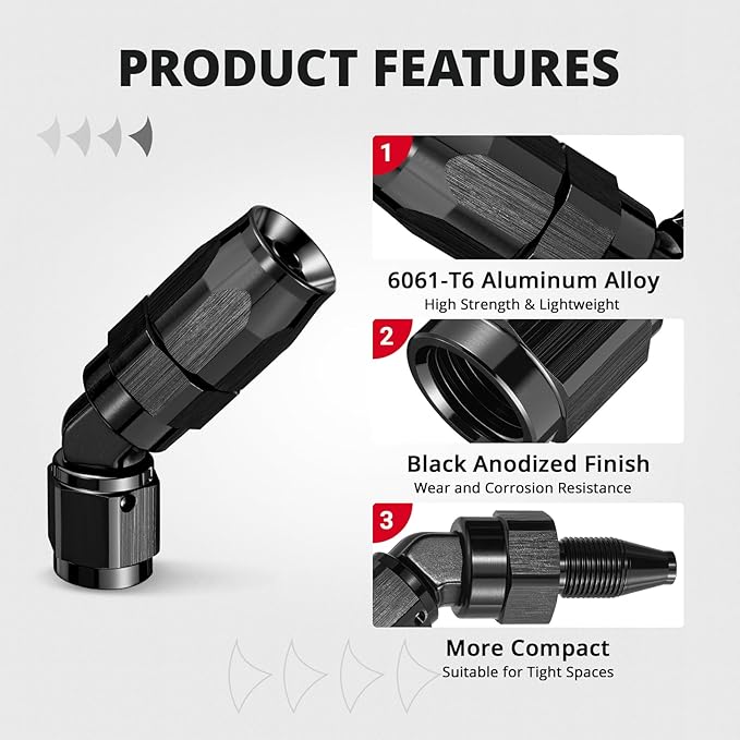 EVIL ENERGY 4AN Hose End Fitting 45 Degree Swivel Low Profile Forged Aluminum for CPE Braided Line