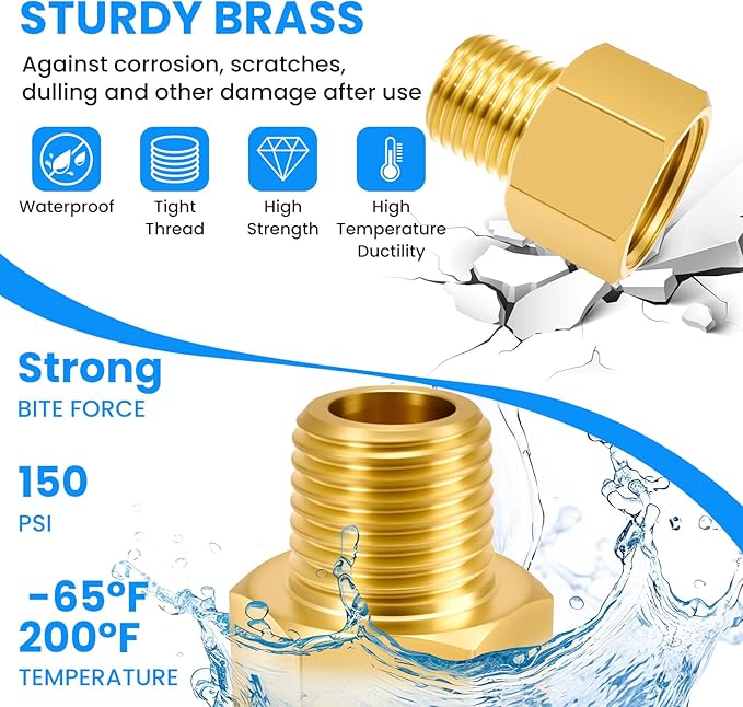 SDTC Tech 2-Pack Brass Pipe Fitting 1/4 NPT Thread Male to 3/8 NPT Thread Female Reducer Adapter, Brass Pipe Extension Connectors