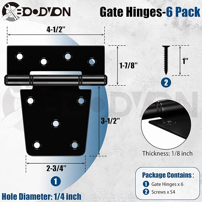 3.5 Inch Heavy Duty Gate Hinges, Extra Thick Black Shed Barn Door Hinges for Wooden Fences, Yard Gate, Vinyl Fence Gate, Garage, Gate Door Hinges for Indoor Outdoor(6 Pack)
