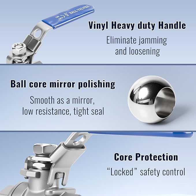 2 Pack 3/8'' Ball Valves NPT Female Stainless Steel 304 Full Port Ball Valve with Locking Handle, Heavy Duty Shut Off Valve for Home and Industrial(3/8 Inch)