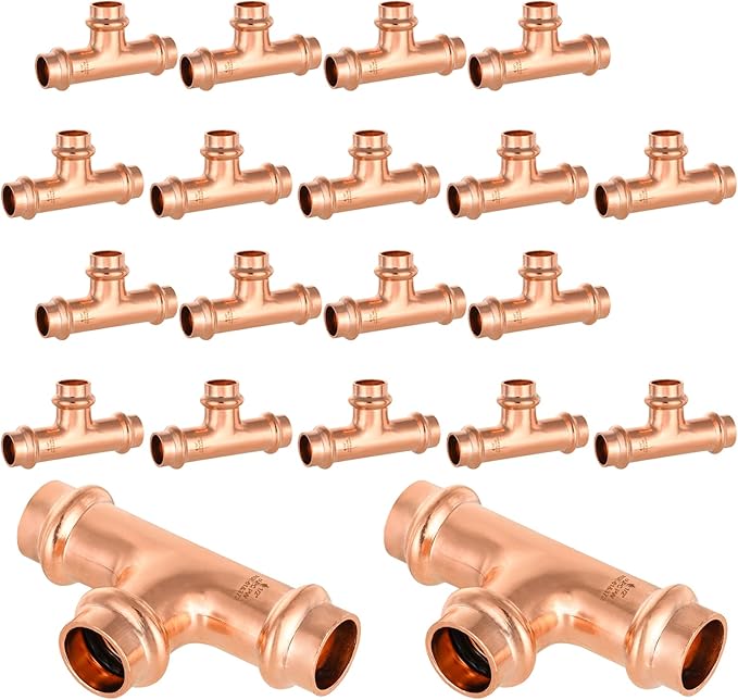20-Pack GUOFIS Copper Press Tee,1/2" x 1/2"x 1/2" Tee Fittings for Copper Tube Connection with Stop(PRESS009-20Pack)