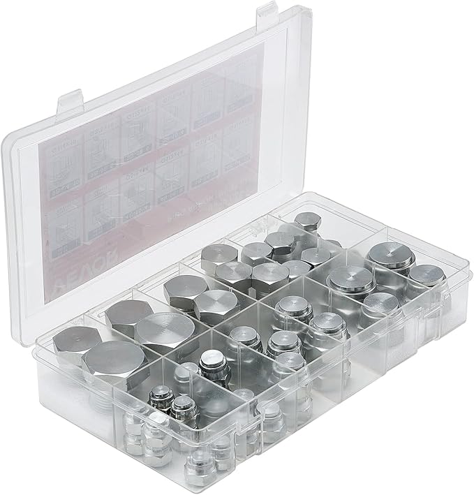 VEVOR 64 PCS BSPP Hydraulic Fittings, Hydraulic Cap and Plug Kit with Precision Threading, Galvanized Steel Heavy Duty Hydraulic Fitting Adapter Kit, Dash Sizes 04/06/08/10/12/16