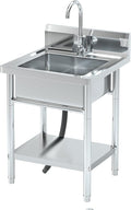 Utility Sink Freestanding Single Bowl Laundry Sink with Hot and Cold Water Plumbing Stainless Steel Sink for Kitchen and Bathroom Farmhouse Style