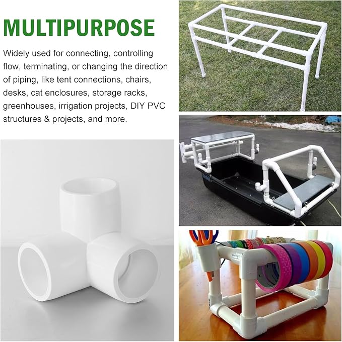 3 Way PVC Pipe Fittings 3/4 Inch, Zernmiarder White PVC Elbow Corner Side Outlet Tee Fitting, SCH40 Furniture Grade Pipe Connectors - Fits 3/4" Polyvinyl Chloride Pipes, 24 Pieces