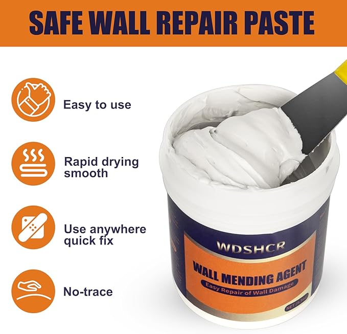 Drywall Repair Kit Drywall Hole Repair Patch Kits Wall Spackle Repair Paste with 8.5OZ White Wall Repair Putty with Scraper, Wall Surface Hole Fill Quick and Easy Solution (1Pack)