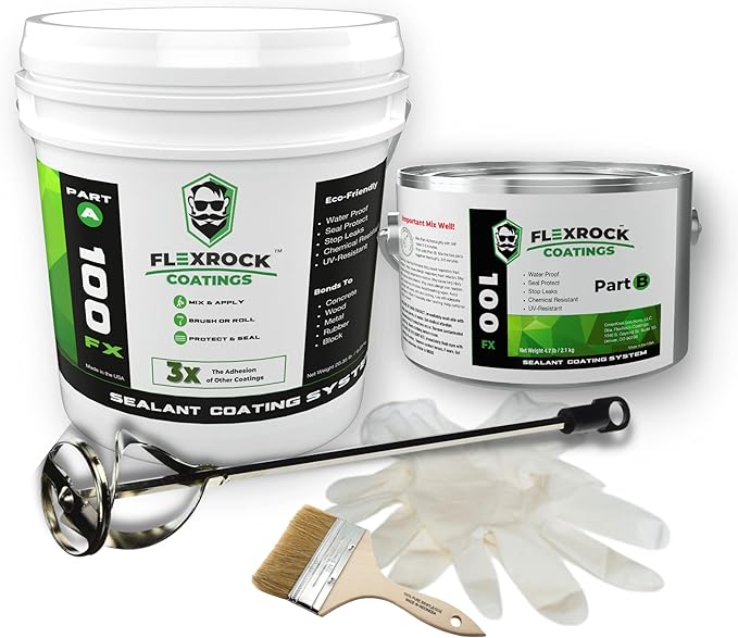 FX-100 Waterproof Sealant – Indoor & Outdoor Coating – Multi-Surface Leak Repair – Easy to Apply – 3X Stronger Than Epoxy – Natural White / 2.5 Gallon Kit with Application Tools