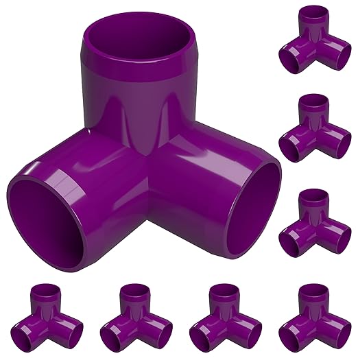 FORMUFIT 3/4” 3-Way Elbow Furniture Grade PVC Fitting in Purple, Made in USA, UV-Resistant, Impact-Proof, 1.050” Actual Socket Diameter (Pack of 8)