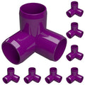 FORMUFIT 3/4” 3-Way Elbow Furniture Grade PVC Fitting in Purple, Made in USA, UV-Resistant, Impact-Proof, 1.050” Actual Socket Diameter (Pack of 8)
