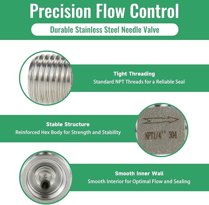 Angry Pony Stainless Steel 304 MNPT 1/4 female Straight Needle Valve, High Pressure Hydraulic Flow Control Valve for Water Oil Gas Systems, 900 PSI