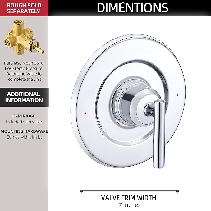 Replacement for Moen T2901 Gibson Posi-Temp Valve Trim Kit, Chrome