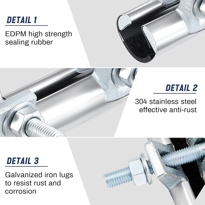 Hicarer 2 Pcs 1/2 Inch Pipe Repair Clamp with Single Bolt Stainless Steel Clamps Copper Pipe Repair Kit(Stylish,6 Inches Length)