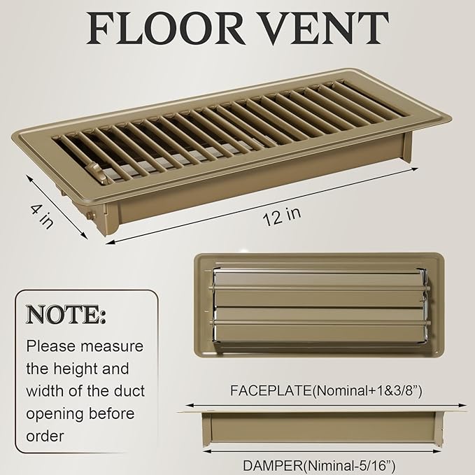 12 PCS Floor Vents Floor Registers 4x12 inch, Heavy Duty Metal Heat Air Vent Covers 4 X 12 with Rust Proof Finish for Home Office Wall Floor Registers Grilles & Vents (12, Brown, 4x12 Inches)