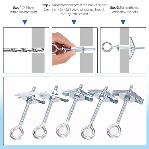 Glarks 15pcs M6 x 70mm O-Shaped Eye Bolt Toggle Anchors Set for Drywall, Ceiling, Sheetrock, Hollow Wall