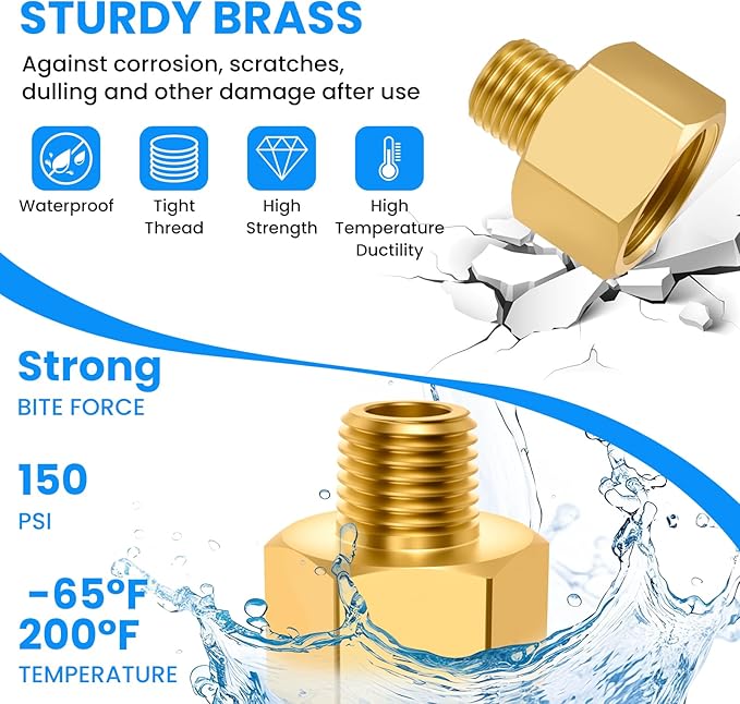 SDTC Tech 2-Pack Brass Pipe Fitting 1/4 NPT Thread Male to 1/2 NPT Thread Female Reducer Adapter, Brass Pipe Extension Connectors
