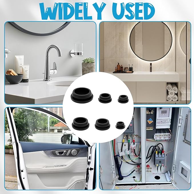62Pcs Rubber Plug, Various Sizes of Round Hole Silicone Tool, Rubber Plugs for Round Holes, Silicone Hole Plugs Suitable for Car Wiring Furniture Black