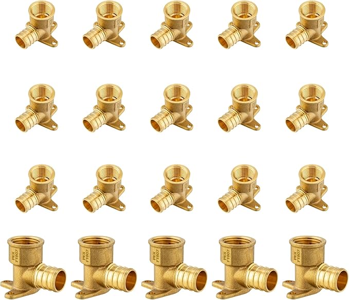 (20-Pack) PEX Fittings, Pex 3/4"x1/2" Female Threaded NPT Drop Ear Elbow Adapter, Brass Crimp Fittings, for PEX Tubing Pipe Plumbing, ASTM F1807