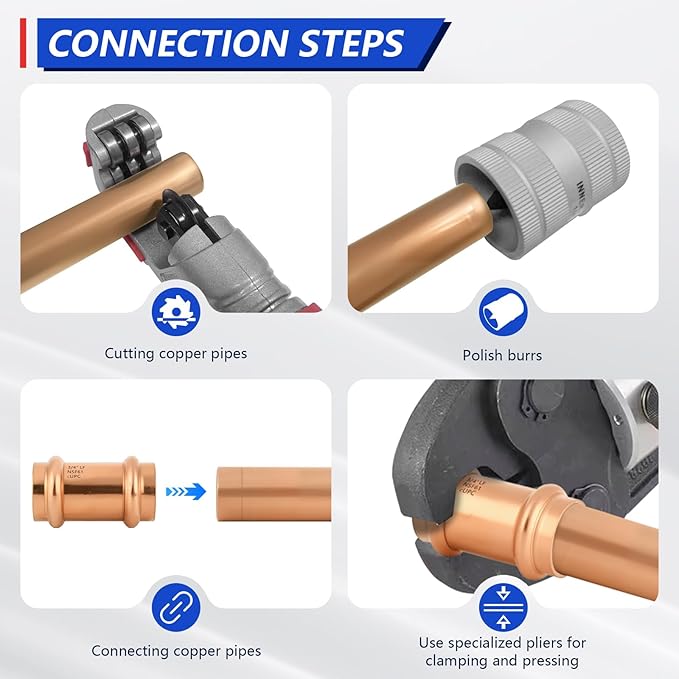 Copper Press Fittings 3/4 Inch Coupling with Stop No-Lead Plumbing Pipe Connector | Compatible with Copper Pipes, Water Supply & Hydronic Heating Systems | Durable Press Fit Design,4-Pack