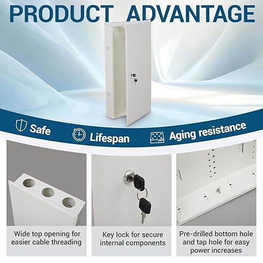 28" Media Enclosure Network Box Cable Management with Hinged Cover Lock, Made of 20# Cold-Rolled Steel Sheet, Suitable for Recessed or Surface Mounting